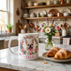 Personalized Pet Photo Mug - Floral Wreath Custom Dog Cat Photo Coffee Cup, Custom Name Pet Gift, Pink Flower Pet Lover Mug image 3