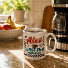 Personalized Coffee First Adulting Later Mug, Custom Name Ceramic Coffee Cup, Coffee Lover Gift | Trinmama image 3