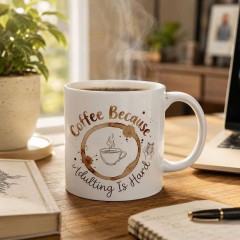 Coffee Because Adulting Is Hard Funny Mug, Relatable Humor Ceramic Coffee Cup, Funny Gift | Trinmama image 2