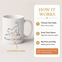 Personalized Crazy Cat Lady Mug, Custom Name Ceramic Coffee Cup, Cat Lover Gift | Trinmama image 4