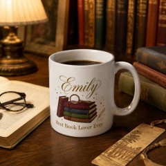 Personalized Best Book Lover Ever Mug, Custom Name Ceramic Coffee Cup, Book Lover Gift | Trinmama image 2