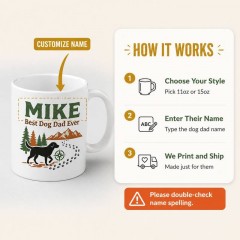 Personalized Best Dog Dad Ever Mug, Custom Name Ceramic Coffee Cup, Dog Dad Gift | Trinmama image 4