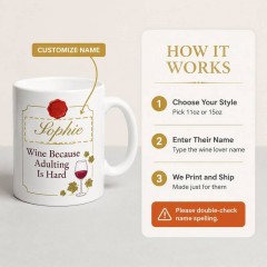 Personalized Wine Because Adulting Is Hard Mug, Custom Name Ceramic Coffee Cup, Wine Lover Gift | Trinmama image 4