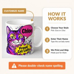 Personalized Proud Cat Lady Mug, Custom Name Ceramic Coffee Cup, Cat Lover Gift | Trinmama image 4