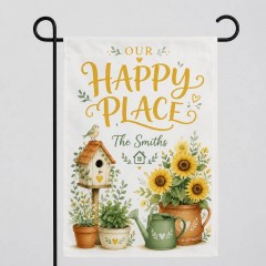 Personalized Our Happy Place Garden Flag & Custom Yard Flag - Custom Name