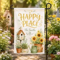 Personalized Our Happy Place Garden Flag & Custom Yard Flag - Custom Name image 2