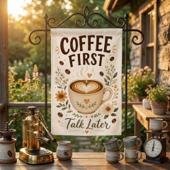 Coffee First Talk Later Garden Flag, Funny Coffee Yard Flag, Outdoor Decor | Trinmama image 3