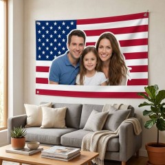 Personalized American Flag Photo House Flag, Custom Photo Patriotic Flag, Outdoor Decor | Trinmama image 2