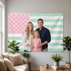 Personalized Pastel Mint Pink Photo House Flag, Custom Photo Flag, Outdoor Decor | Trinmama image 2