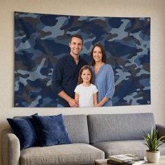 Personalized Navy Camo Family Photo House Flag, Custom Photo Flag, Outdoor Decor | Trinmama image 2