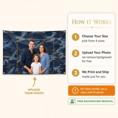 Personalized Navy Camo Family Photo House Flag, Custom Photo Flag, Outdoor Decor | Trinmama image 6