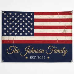 Personalized American Flag Family Name House Flag - 4th of July Outdoor Patriotic Decor