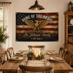 Personalized Home of the Brave House Flag, Custom Name Patriotic Flag, Outdoor Decor | Trinmama image 3