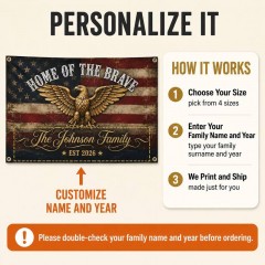 Personalized Home of the Brave House Flag, Custom Name Patriotic Flag, Outdoor Decor | Trinmama image 6
