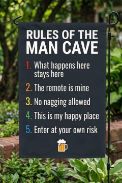 Rules of The Man Cave Funny Garden Flag, Man Cave Yard Flag, Outdoor Decor | Trinmama image 2