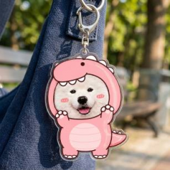 Personalized Pink Dinosaur Pet Photo Keychain, Acrylic Keyring, Cute Monster Gift | Trinmama image 2