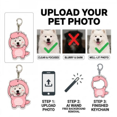 Personalized Pink Dinosaur Pet Photo Keychain, Acrylic Keyring, Cute Monster Gift | Trinmama image 4