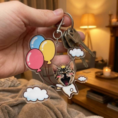 Personalized Crown Balloon Pet Photo Keychain, Acrylic Keyring, Dreamy Gift | Trinmama image 3