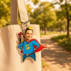 Personalized Superhero Couple Photo Keychain, Acrylic Keyring, Anniversary Gift | Trinmama image 2