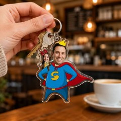 Personalized Superhero Couple Photo Keychain, Acrylic Keyring, Anniversary Gift | Trinmama image 3