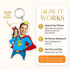 Personalized Superhero Couple Photo Keychain, Acrylic Keyring, Anniversary Gift | Trinmama image 4