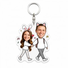 Personalized Couple Animal Ears Photo Keychain, Acrylic Keyring, Anniversary Gift | Trinmama