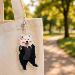Custom Pet Photo Keychain, Samoyed in Suit Charm, Dog Lover Gift | Trinmama image 2