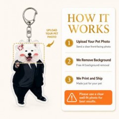 Custom Pet Photo Keychain, Samoyed in Suit Charm, Dog Lover Gift | Trinmama image 4