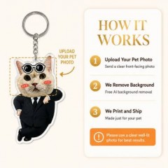 Custom Pet Photo Keychain, Cat in Suit Charm, Cat Lover Gift | Trinmama image 4