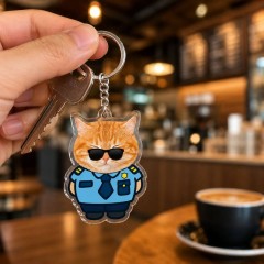 Custom Pet Photo Keychain, Police Cat Charm, Cat Lover Gift | Trinmama image 3
