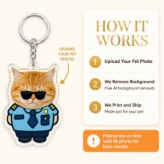 Custom Pet Photo Keychain, Police Cat Charm, Cat Lover Gift | Trinmama image 4