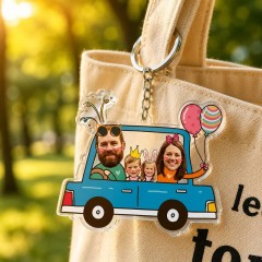 Custom Family Photo Keychain, Blue Car Charm, Unique Family Gift | Trinmama image 2