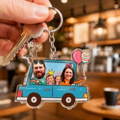 Custom Family Photo Keychain, Blue Car Charm, Unique Family Gift | Trinmama image 3