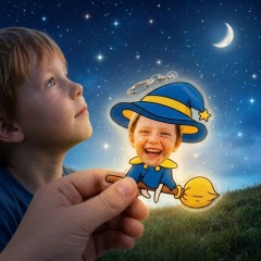 Custom Photo Wizard on Flying Broomstick Keychain, Acrylic Charm, Magical Gift | Trinmama image 2