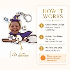 Custom Photo Witch Broomstick Keychain, Acrylic Charm, Magical Gift | Trinmama image 4