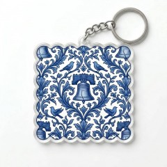USA 250th Anniversary Liberty Bell Damask Keychain, Acrylic Charm, Patriotic Gift | Trinmama
