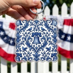 USA 250th Anniversary Liberty Bell Damask Keychain, Acrylic Charm, Patriotic Gift | Trinmama image 3