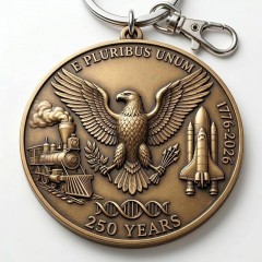 USA 250th Anniversary E Pluribus Unum Medal Keychain, Acrylic Coin Charm, Patriotic Gift | Trinmama