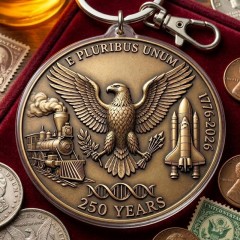 USA 250th Anniversary E Pluribus Unum Medal Keychain, Acrylic Coin Charm, Patriotic Gift | Trinmama image 2