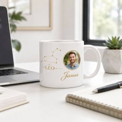 Personalized Leo Photo Mug, Custom Face Portrait & Name Ceramic Coffee Cup, Astrology Birthday Gift | Trinmama image 3