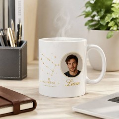 Personalized Gemini Photo Mug, Custom Face Portrait & Name Ceramic Coffee Cup, Astrology Birthday Gift | Trinmama image 3
