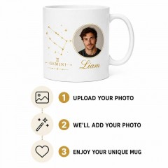 Personalized Gemini Photo Mug, Custom Face Portrait & Name Ceramic Coffee Cup, Astrology Birthday Gift | Trinmama image 4