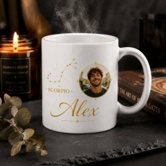 Personalized Scorpio Photo Mug, Custom Face Portrait & Name Ceramic Coffee Cup, Astrology Birthday Gift | Trinmama image 2