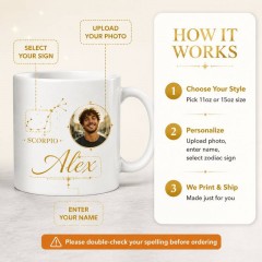 Personalized Scorpio Photo Mug, Custom Face Portrait & Name Ceramic Coffee Cup, Astrology Birthday Gift | Trinmama image 4