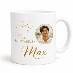 Personalized Sagittarius Photo Mug, Custom Face Portrait & Name Ceramic Coffee Cup, Astrology Birthday Gift | Trinmama