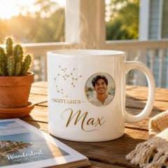 Personalized Sagittarius Photo Mug, Custom Face Portrait & Name Ceramic Coffee Cup, Astrology Birthday Gift | Trinmama image 2
