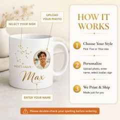 Personalized Sagittarius Photo Mug, Custom Face Portrait & Name Ceramic Coffee Cup, Astrology Birthday Gift | Trinmama image 4