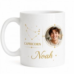 Personalized Capricorn Photo Mug, Custom Face Portrait & Name Ceramic Coffee Cup, Astrology Birthday Gift | Trinmama image 1