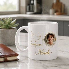 Personalized Capricorn Photo Mug, Custom Face Portrait & Name Ceramic Coffee Cup, Astrology Birthday Gift | Trinmama image 2