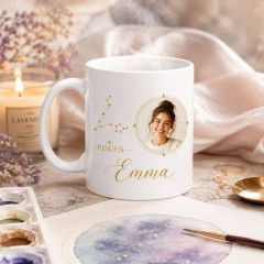 Personalized Pisces Photo Mug - Custom Face Portrait & Name Gift, Constellation Photo Coffee Mug, Astrology Birthday Gift image 3
